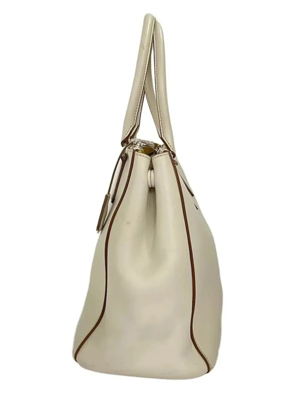 PRADA 1BA274 Cream Leather Women's Handbag